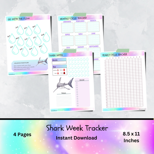 Printable Yearly and Monthly Cycle Tracker, Menstrual Journal for Shark Week