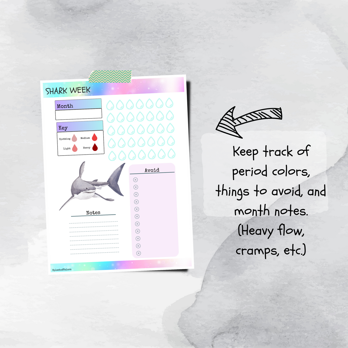 Printable Yearly and Monthly Cycle Tracker, Menstrual Journal for Shark Week