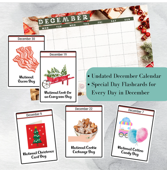 December National Days Flashcards and FREE Undated December Printable Calendar