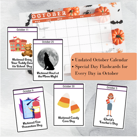 October National Days Flashcards and FREE Undated October Printable Calendar