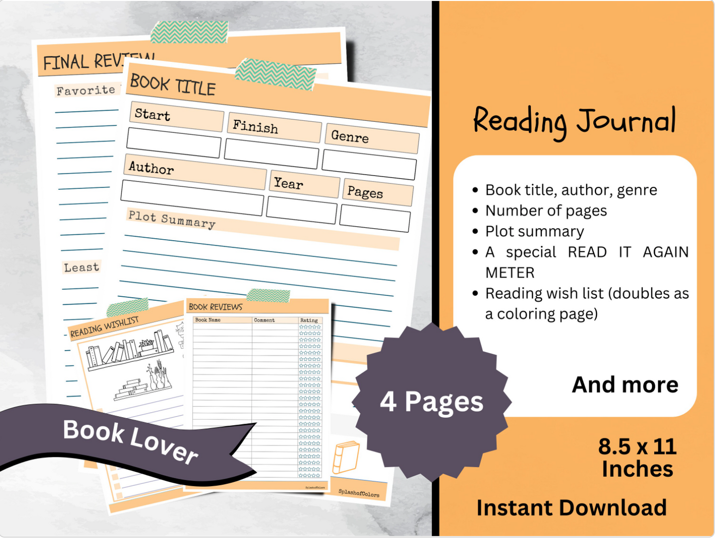 Printable Reading Log With Summary, Great for Book Lovers