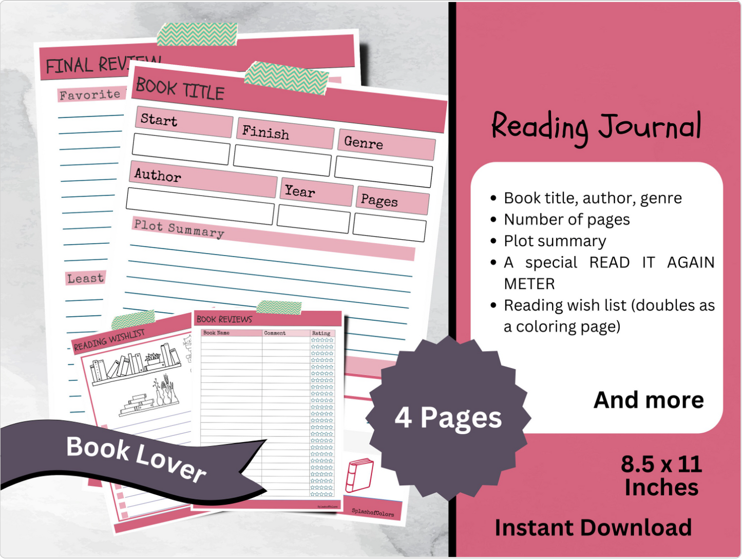 Printable Reading Log With Summary, Great for Book Lovers