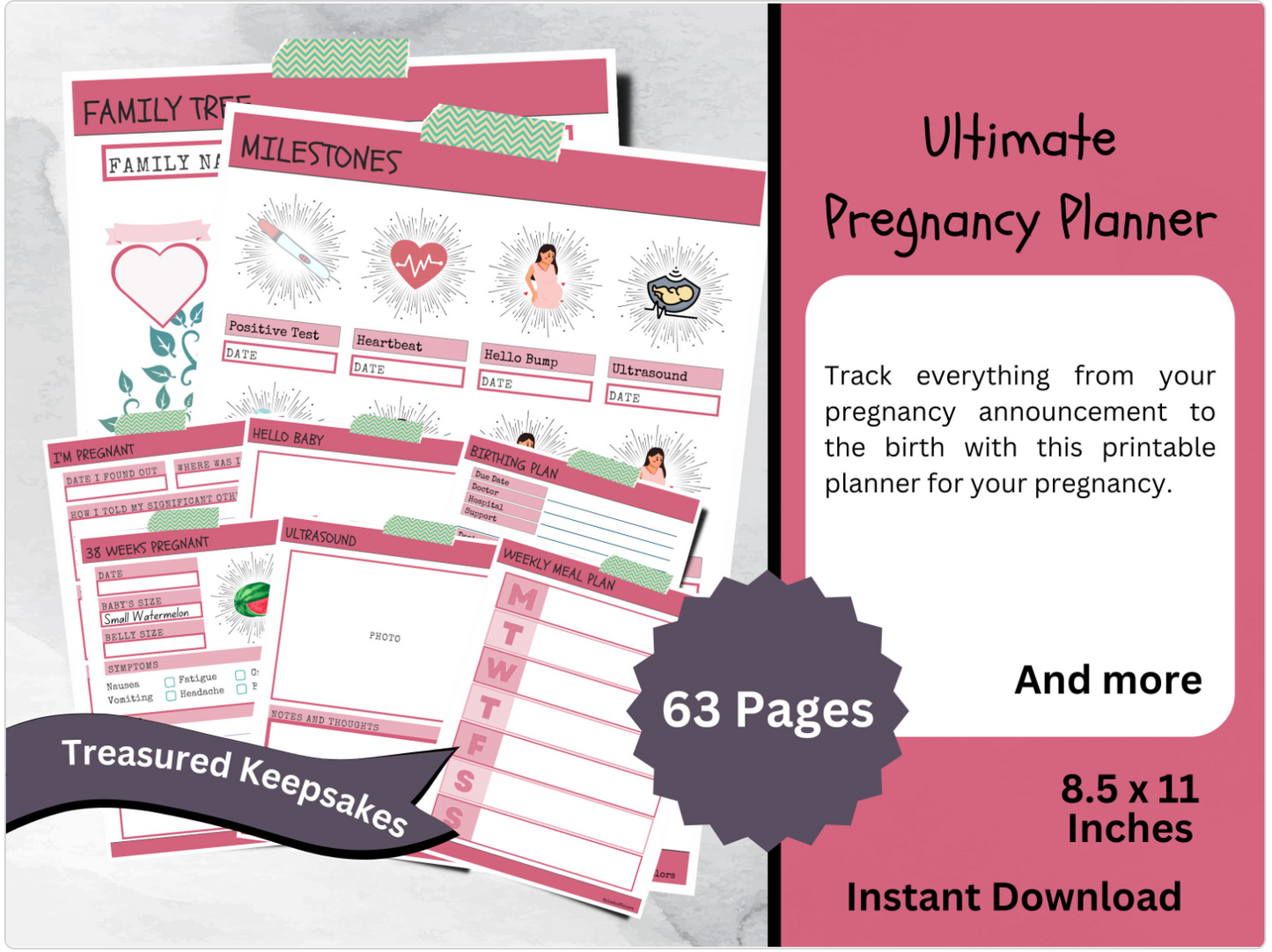 Ultimate Printable Pregnancy Planner with Fruit Vegetable Baby Sizes