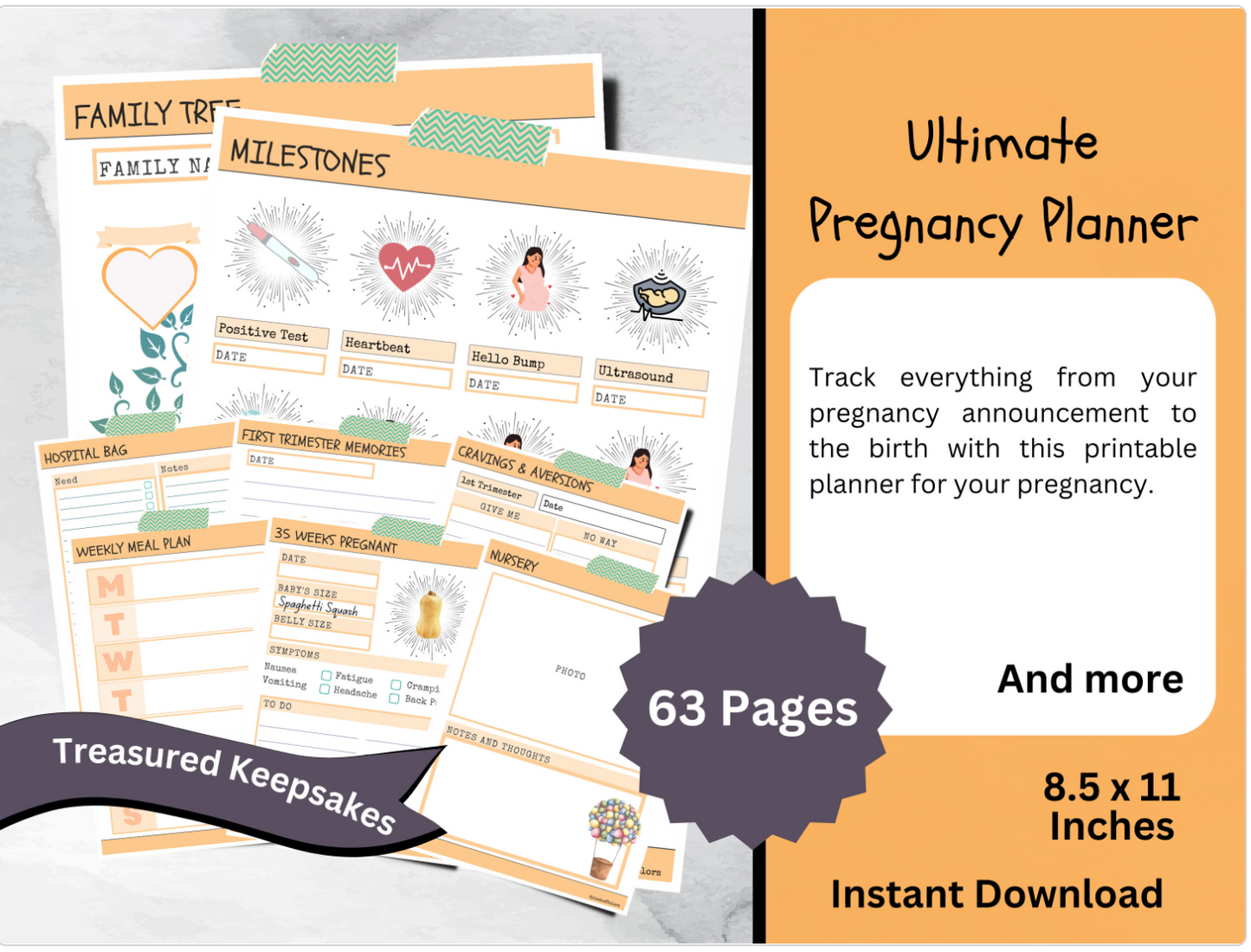 Ultimate Printable Pregnancy Planner with Fruit Vegetable Baby Sizes