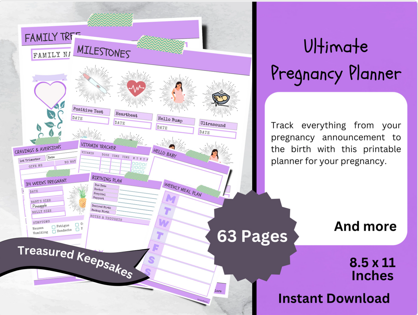 Ultimate Printable Pregnancy Planner with Fruit Vegetable Baby Sizes