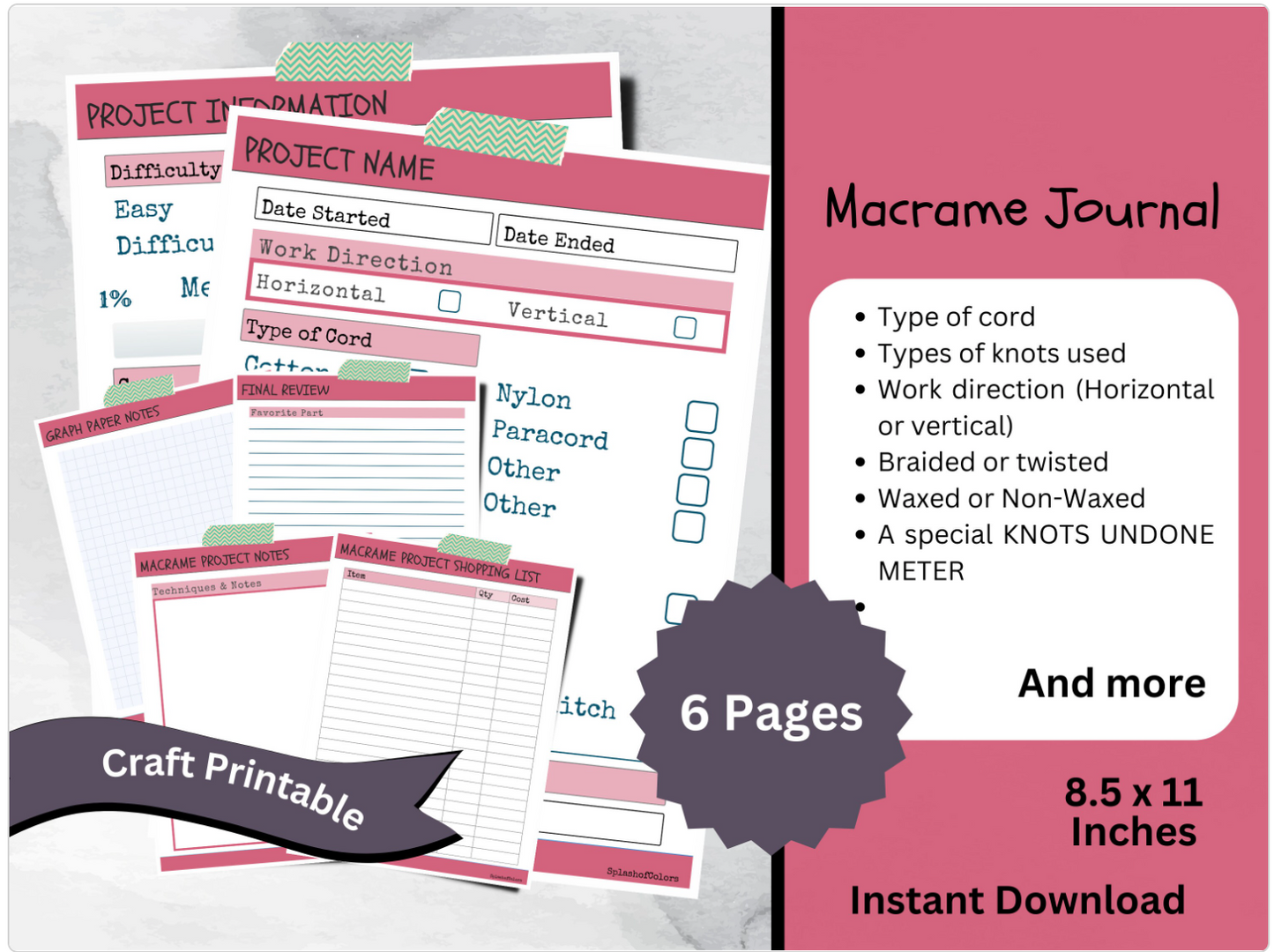 Printable Handmade Macrame Project Tracker and Production Planner