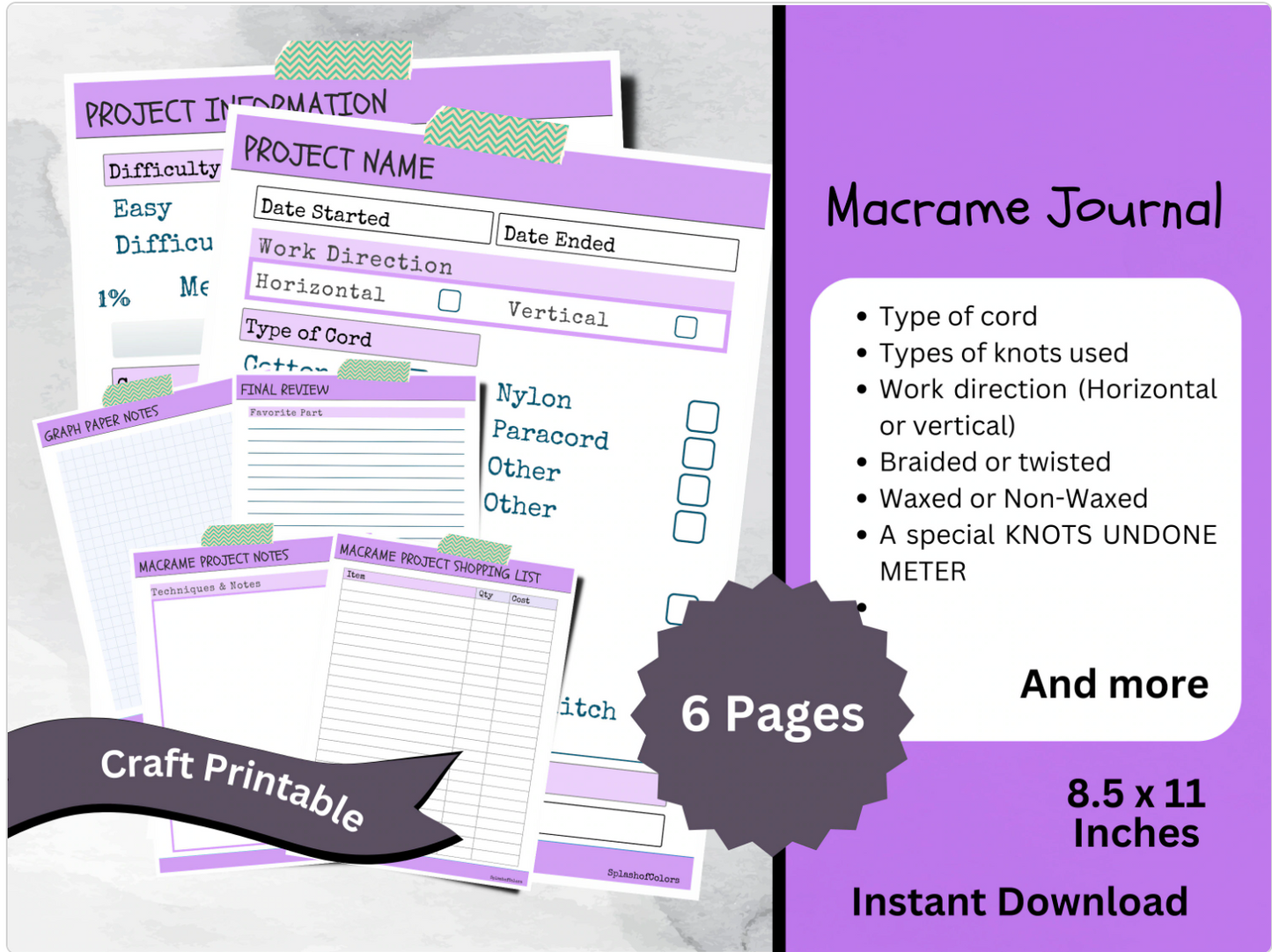 Printable Handmade Macrame Project Tracker and Production Planner