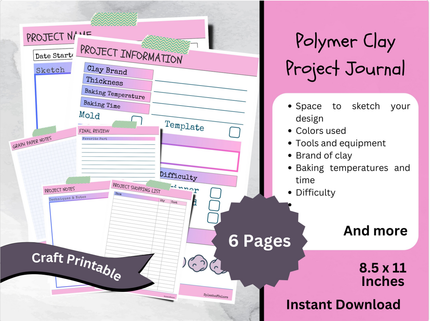 Printable Polymer Clay Project Journal and Organizer