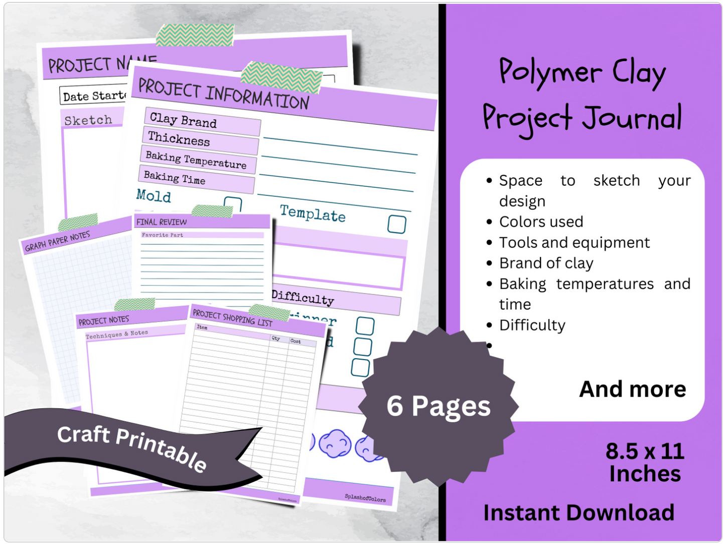 Printable Polymer Clay Project Journal and Organizer