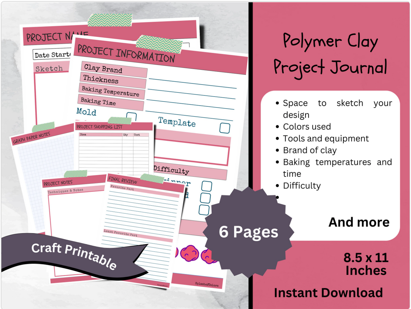 Printable Polymer Clay Project Journal and Organizer