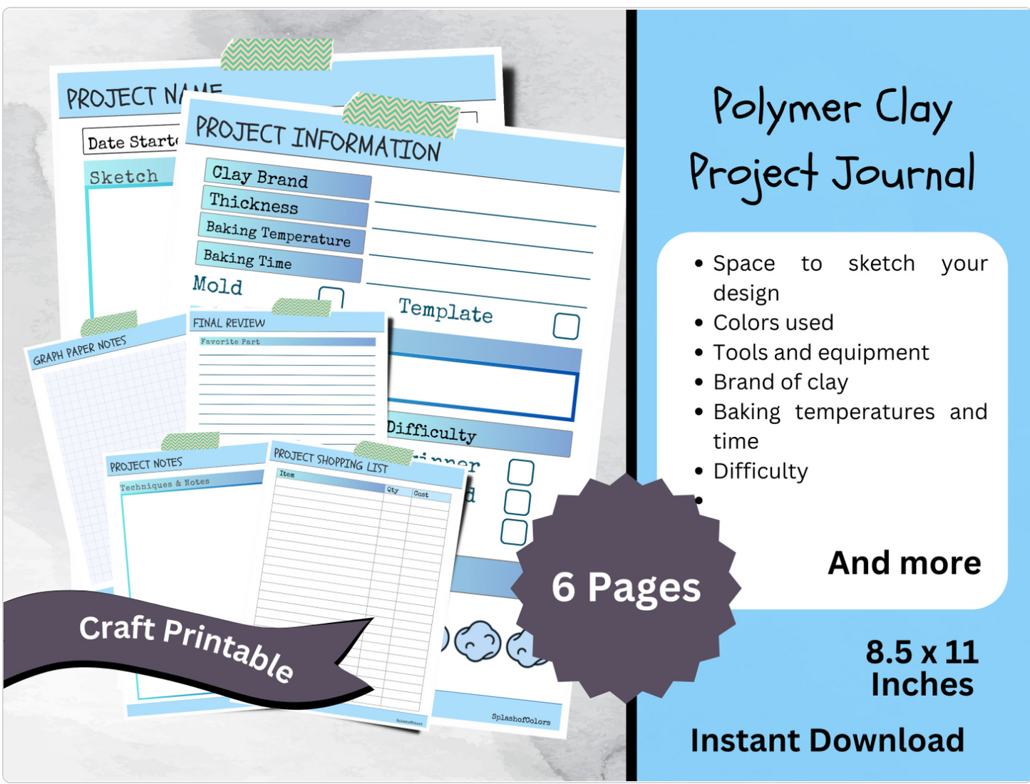 Printable Polymer Clay Project Journal and Organizer