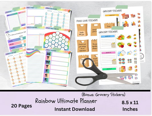 Ultimate Rainbow Daily Planner Printable, Colorful Daily Organizer