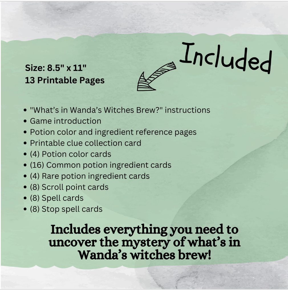 Printable Magic Potion Card Game For All Ages, What's in Wanda's Witches Brew?