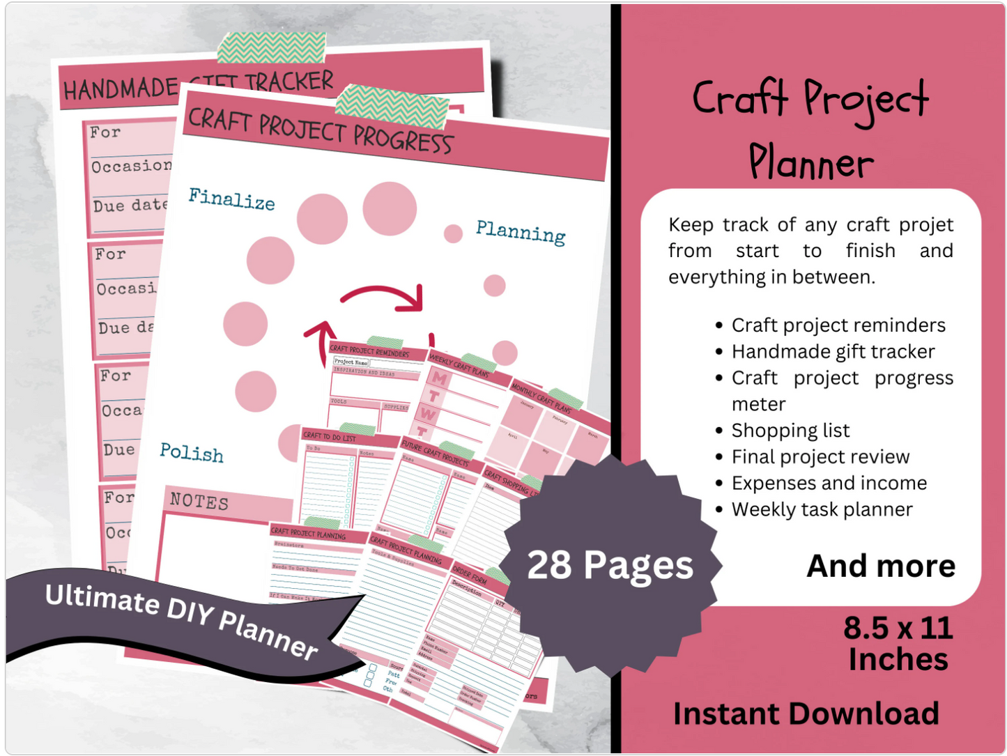 Printable Craft Planner for DIY Projects and Handmade Crafts