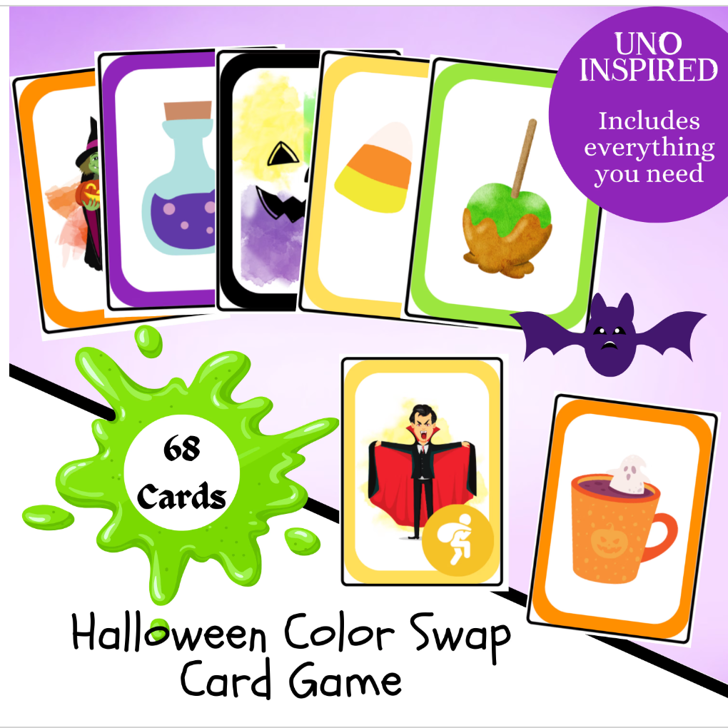 Halloween Color Swap Card Game Printable Deck, Spooky Season Card Match by Colours Game