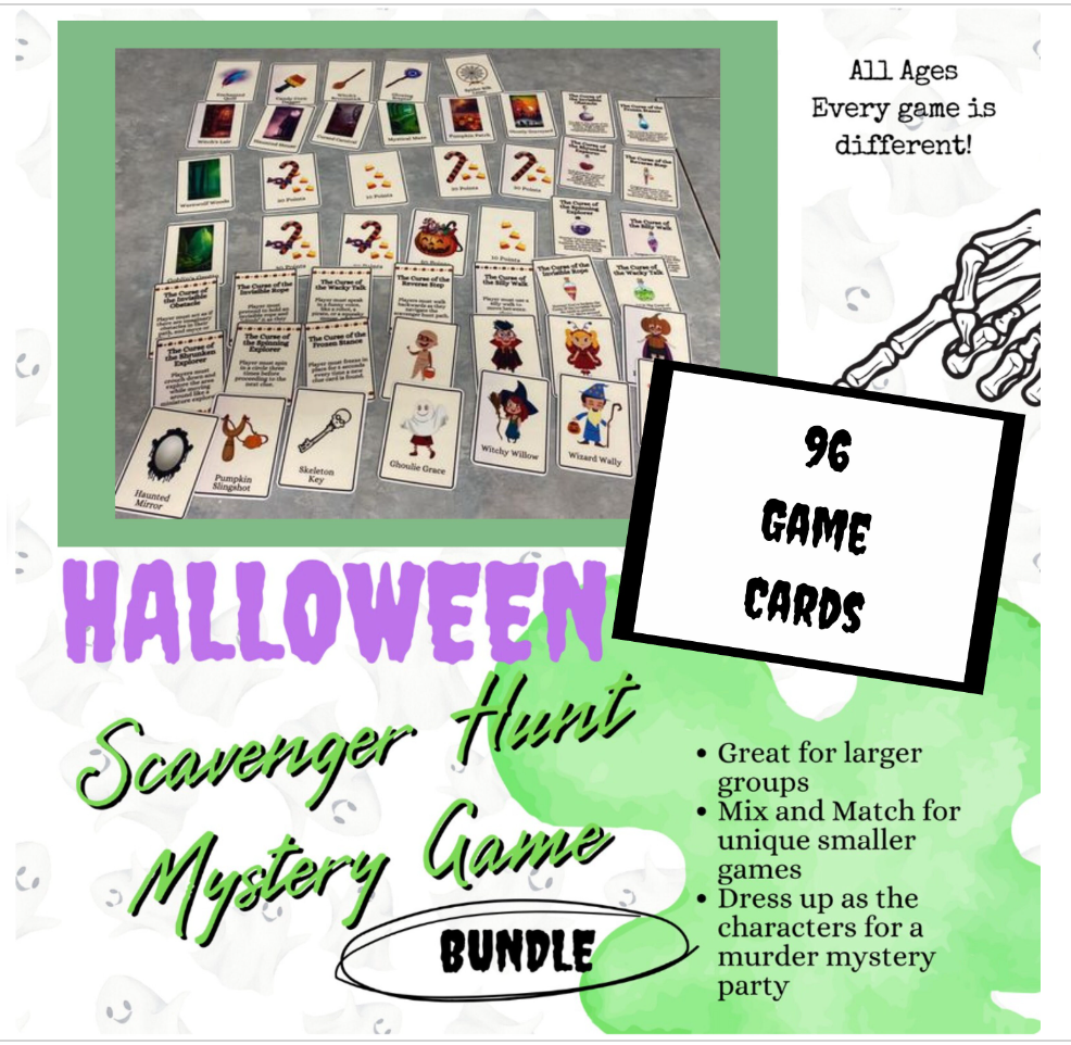 Halloween Murder Mystery Scavenger Hunt Game for Kids and Adults, Clue Inspired