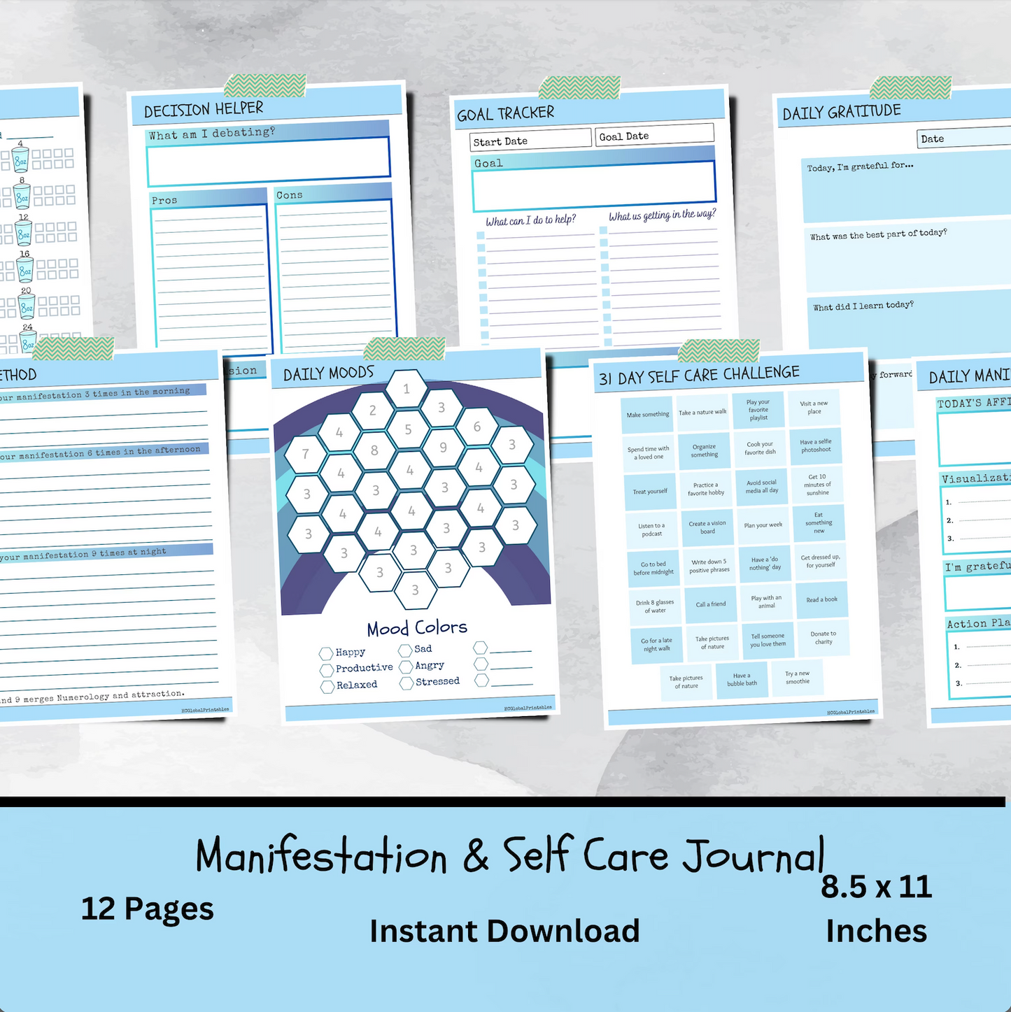 Wellness Planner, 369 Manifestation, 31 Days of Self Care, Personal Growth