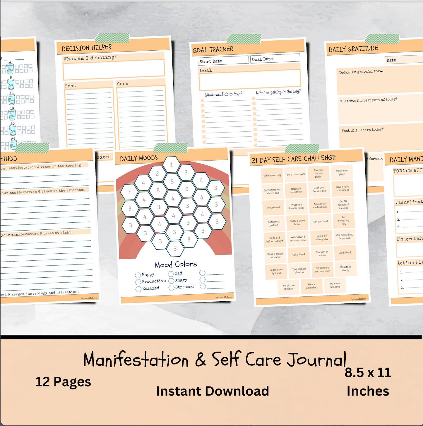 Wellness Planner, 369 Manifestation, 31 Days of Self Care, Personal Growth