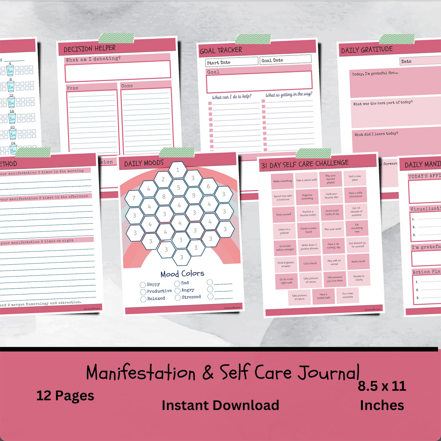 Wellness Planner, 369 Manifestation, 31 Days of Self Care, Personal Growth