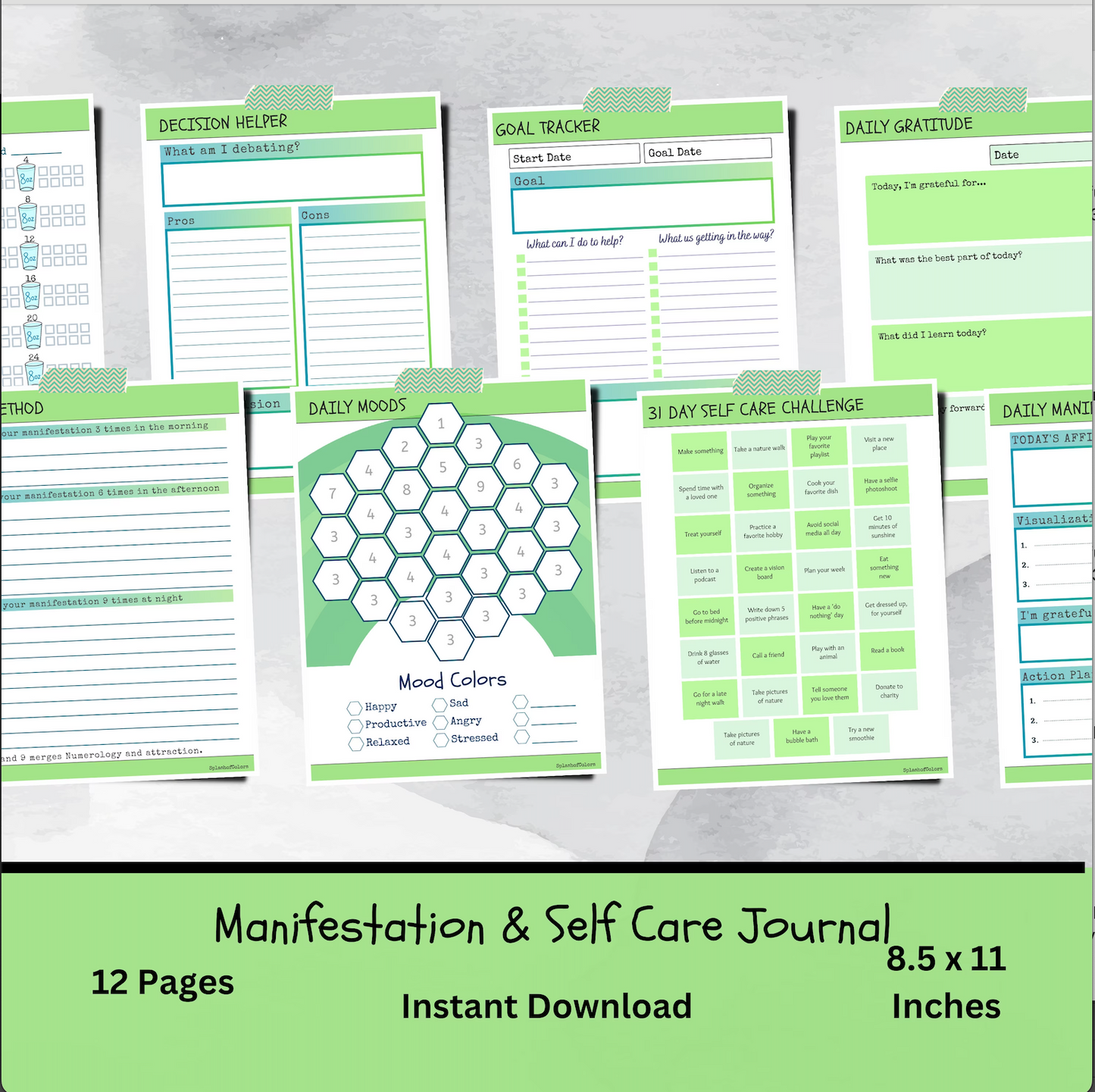 Wellness Planner, 369 Manifestation, 31 Days of Self Care, Personal Growth