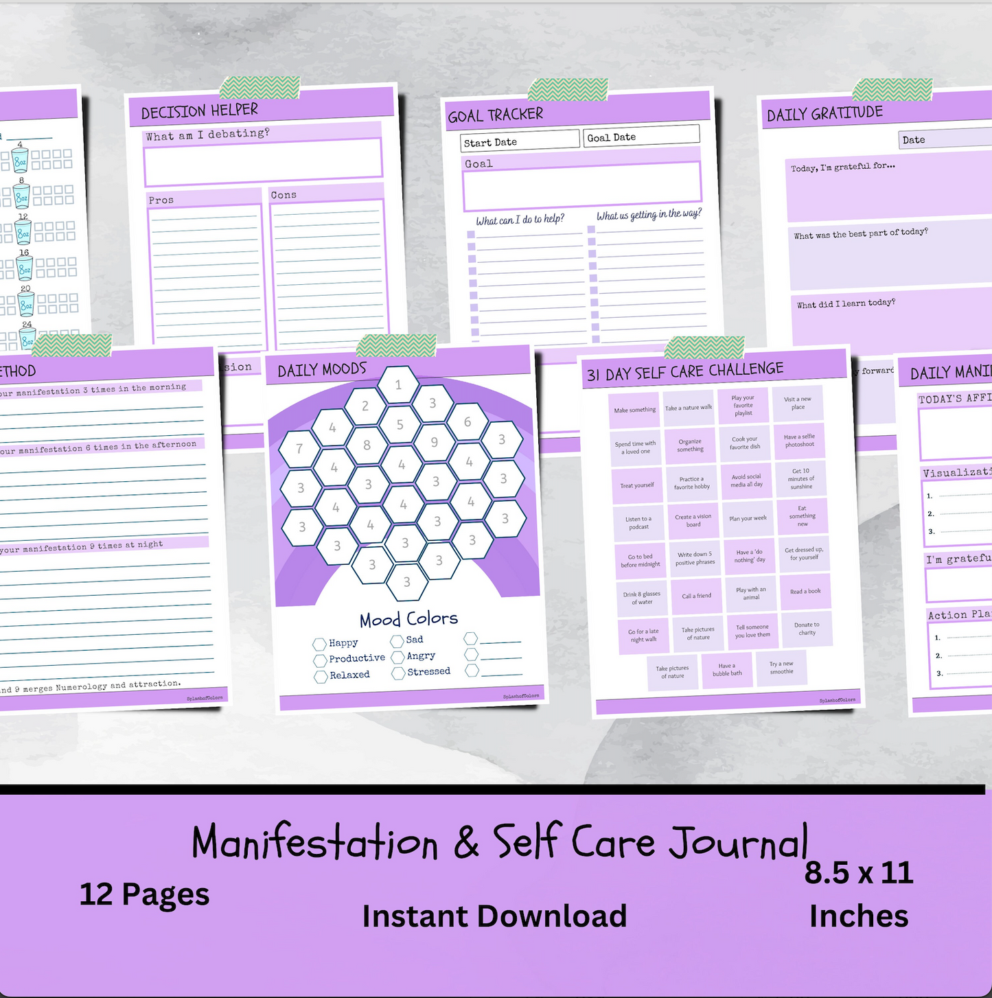 Wellness Planner, 369 Manifestation, 31 Days of Self Care, Personal Growth