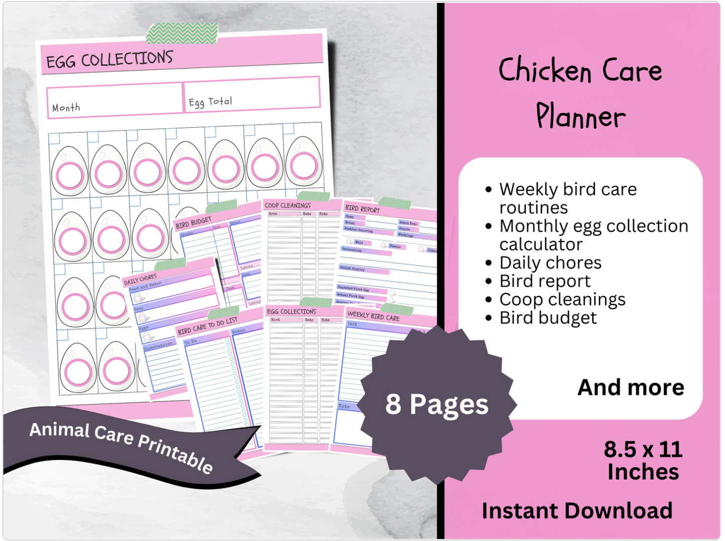 Printable Bundle for Chicken and Bird Care, Backyard Chickens