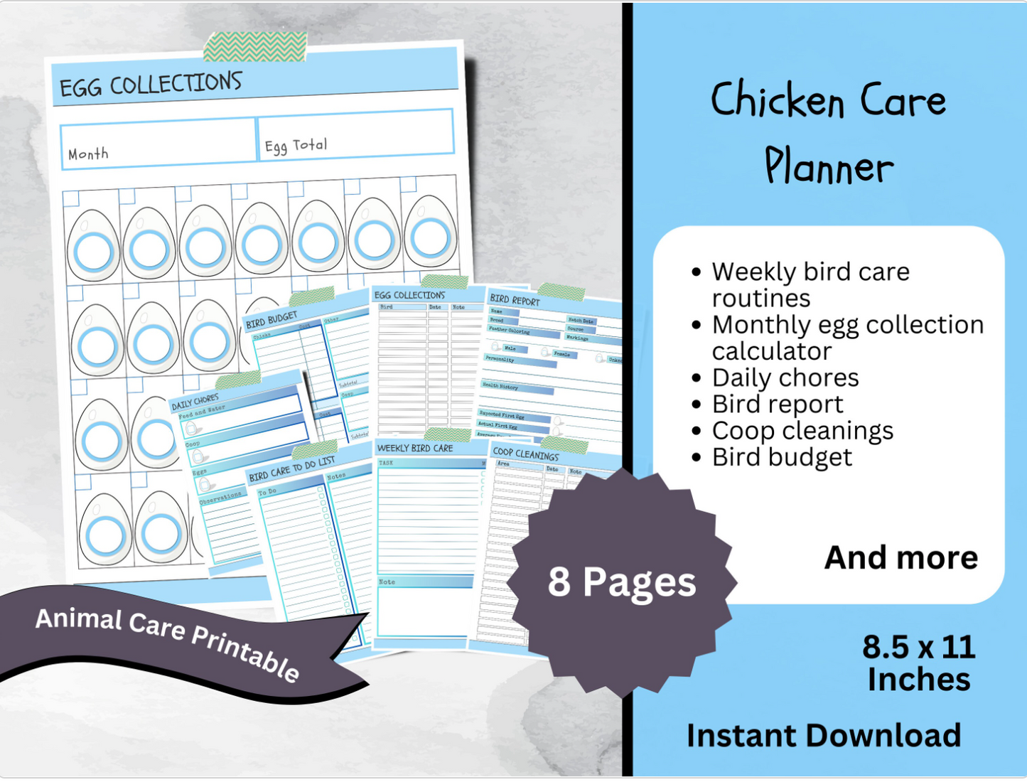 Printable Bundle for Chicken and Bird Care, Backyard Chickens