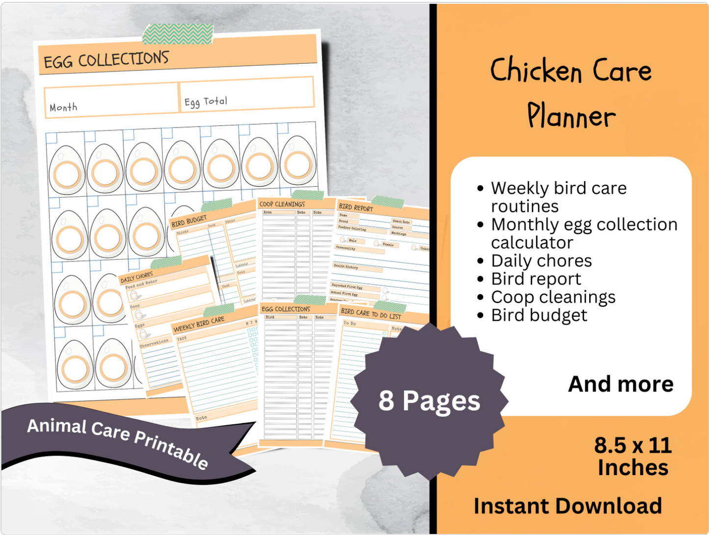 Printable Bundle for Chicken and Bird Care, Backyard Chickens