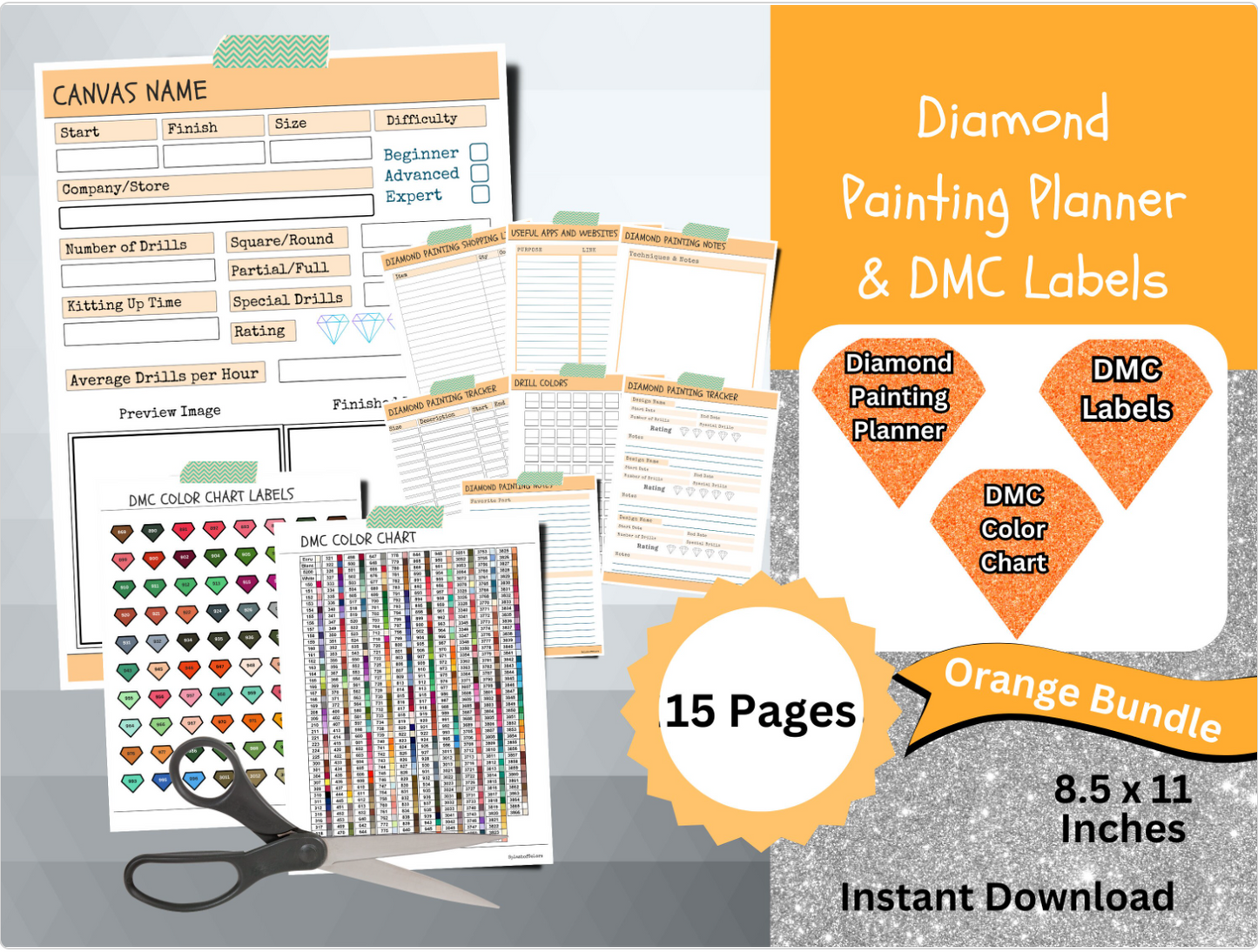 Printable Diamond Painting Planner Bundle with Dmc Color Label Stickers & Dmc Color Chart