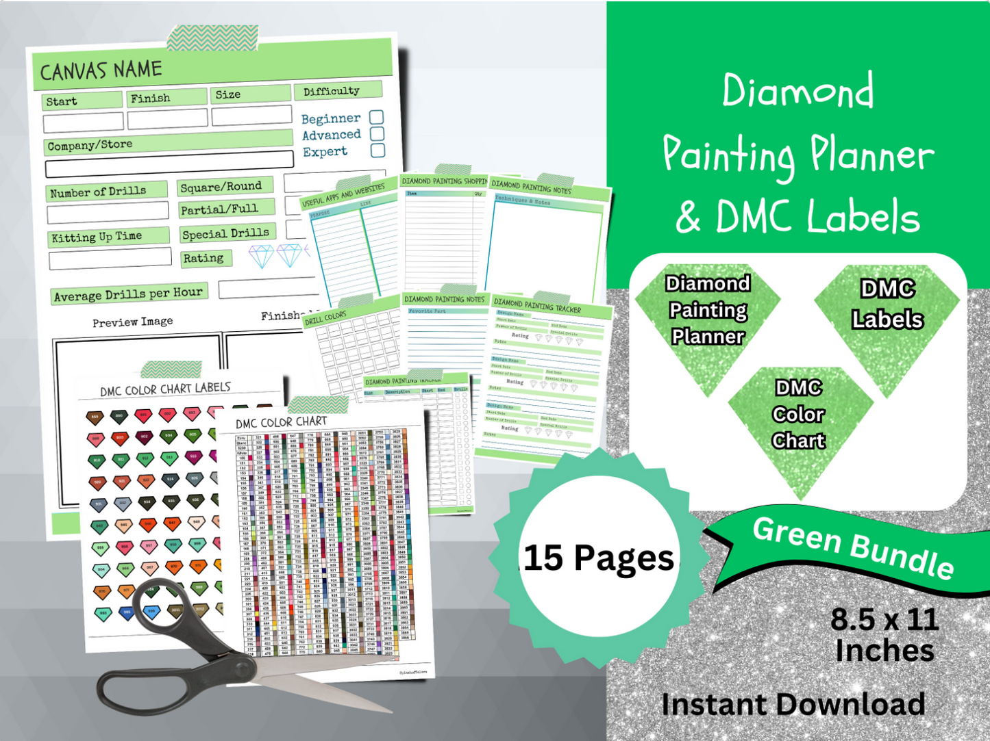 Printable Diamond Painting Planner Bundle with Dmc Color Label Stickers & Dmc Color Chart