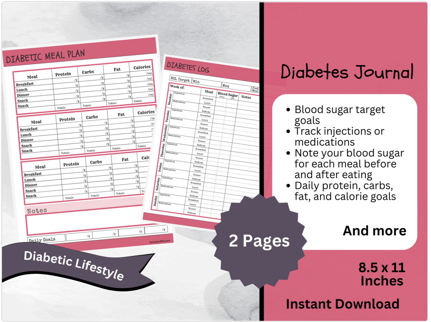 Printable Diabetes Weekly Management Planner, Glucose Insulin Tracker