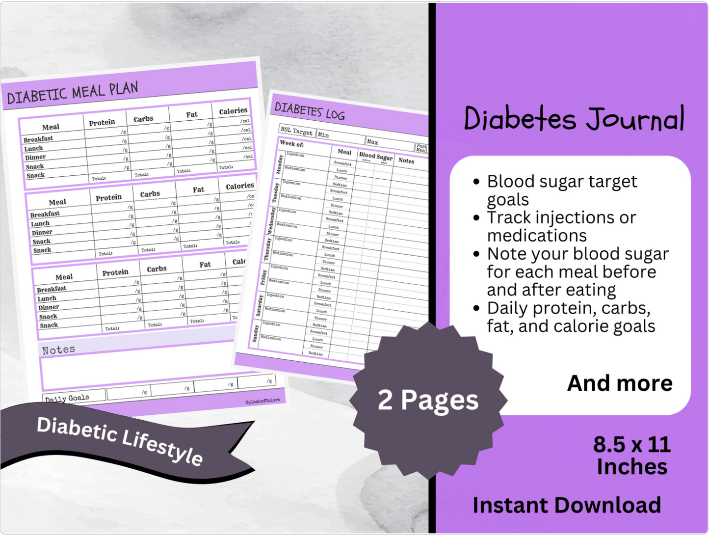 Printable Diabetes Weekly Management Planner, Glucose Insulin Tracker