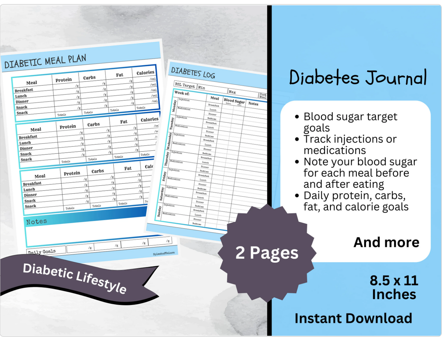 Printable Diabetes Weekly Management Planner, Glucose Insulin Tracker