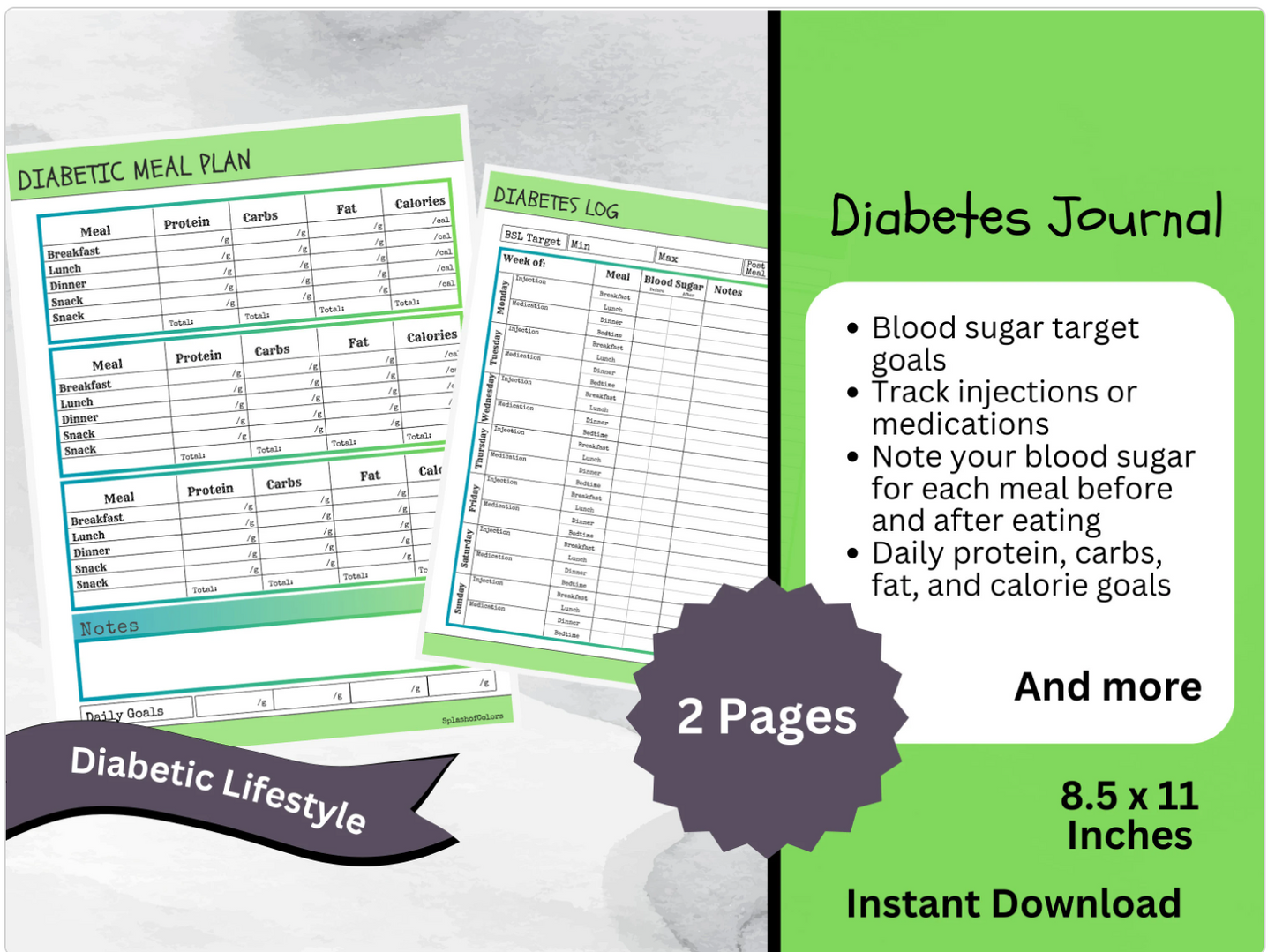 Printable Diabetes Weekly Management Planner, Glucose Insulin Tracker