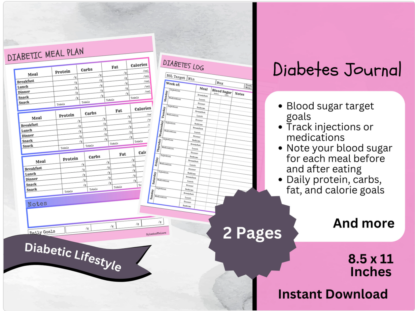 Printable Diabetes Weekly Management Planner, Glucose Insulin Tracker