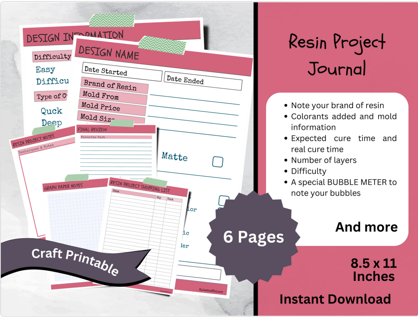 Printable Project Management Journal Epoxy Resin Art Projects