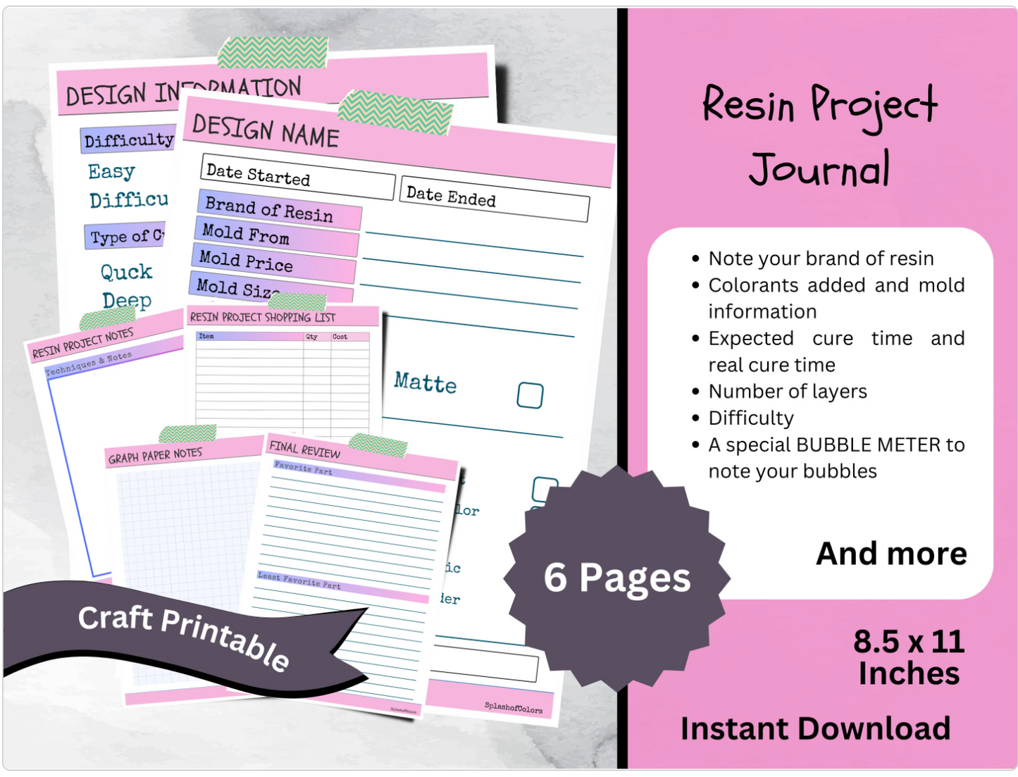 Printable Project Management Journal Epoxy Resin Art Projects