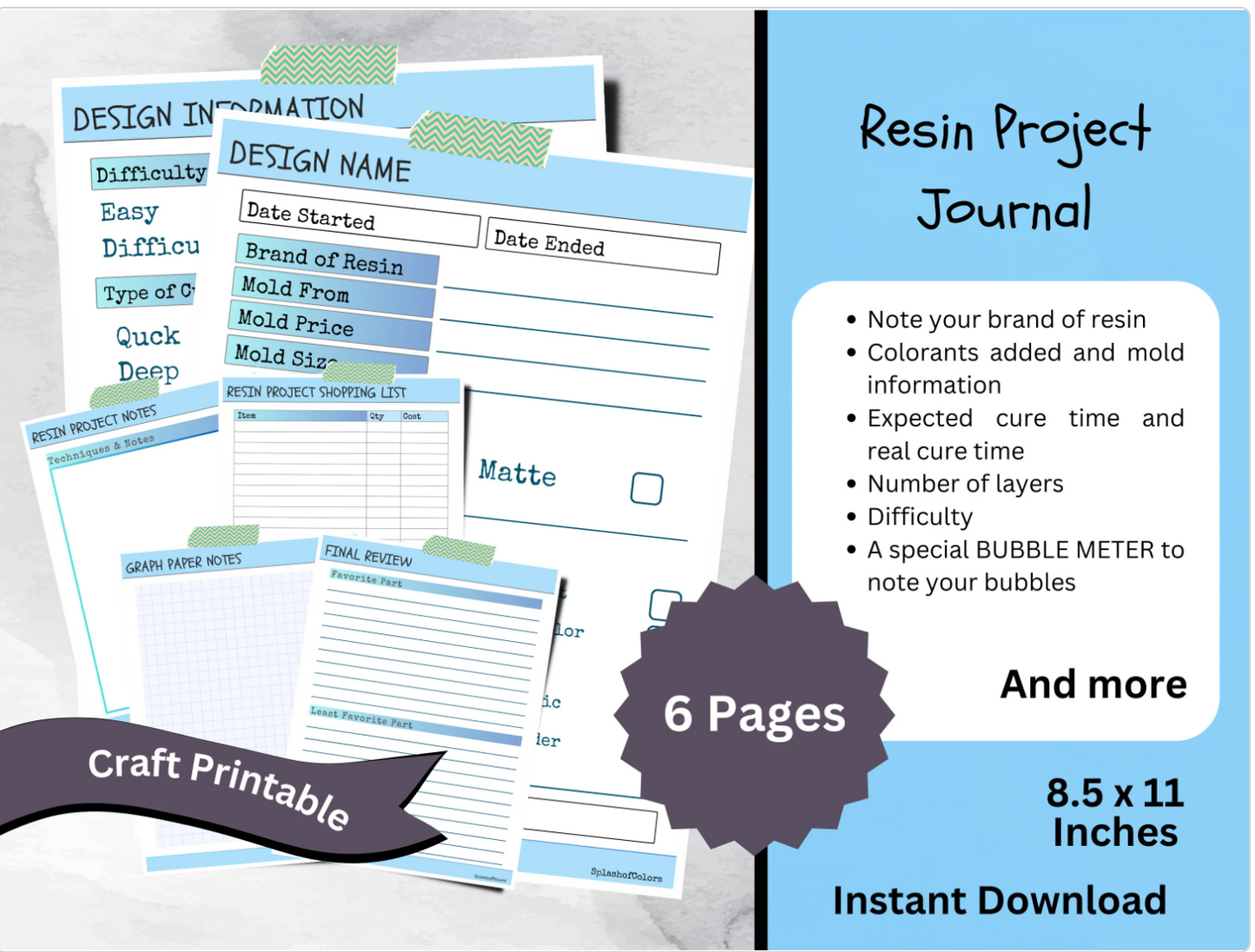 Printable Project Management Journal Epoxy Resin Art Projects