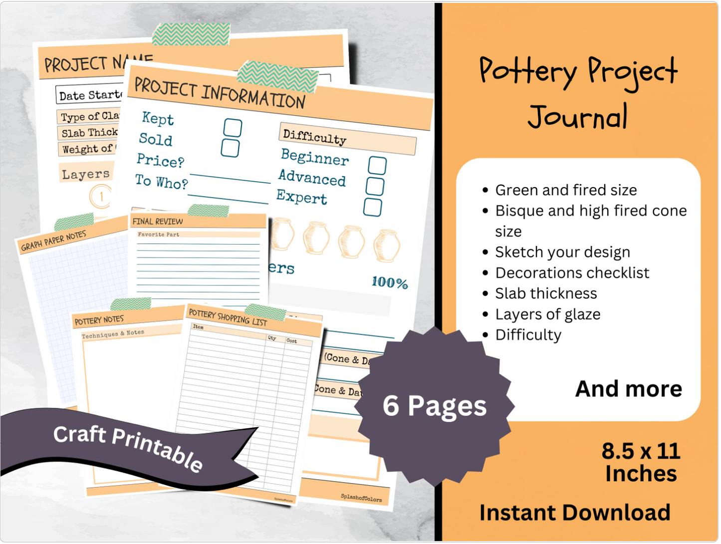 Printable Pottery Ceramic Project Planner Journal