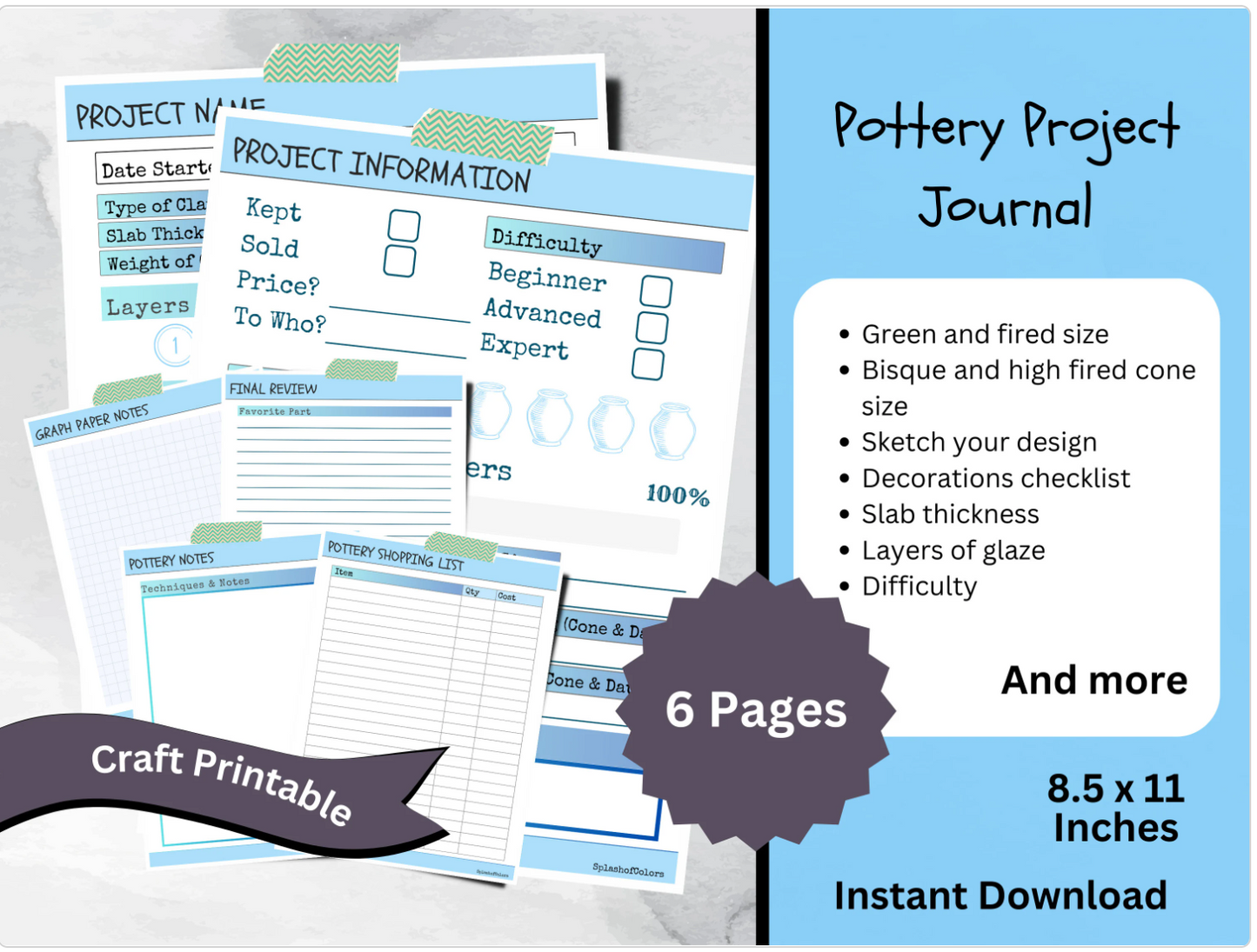 Printable Pottery Ceramic Project Planner Journal