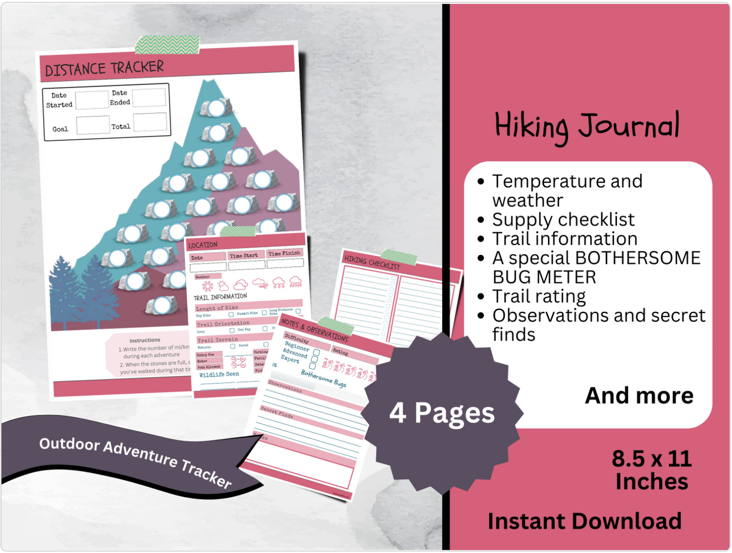 Printable Hiking Journal Template, Outdoor Adventure Tracker