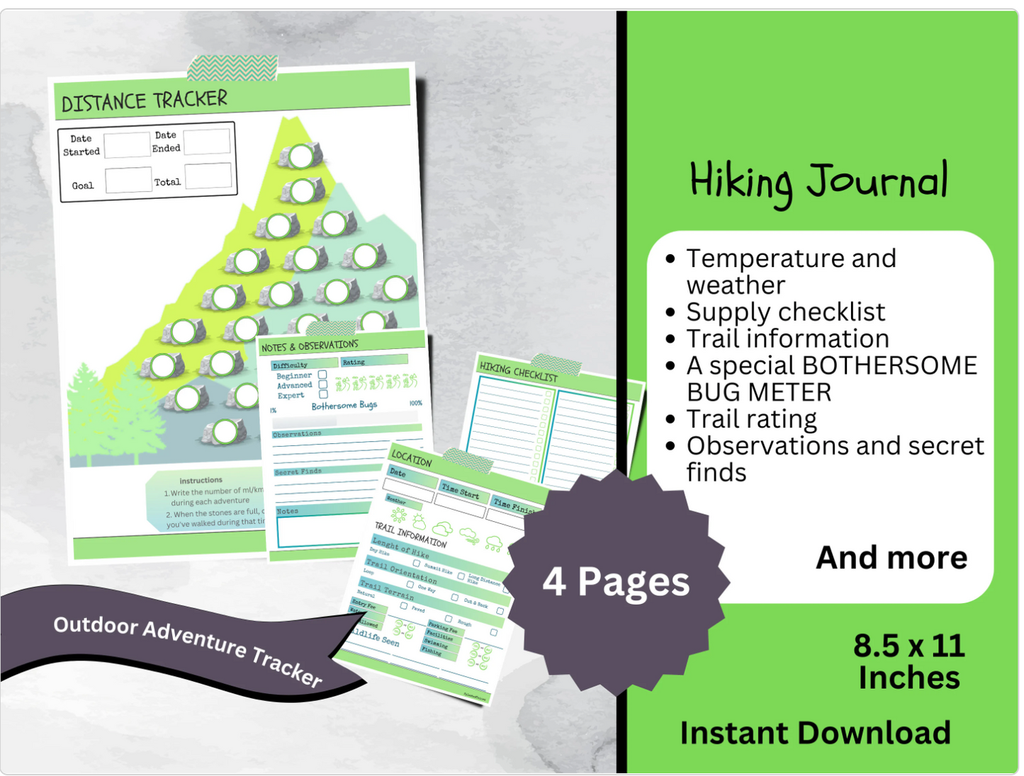 Printable Hiking Journal Template, Outdoor Adventure Tracker