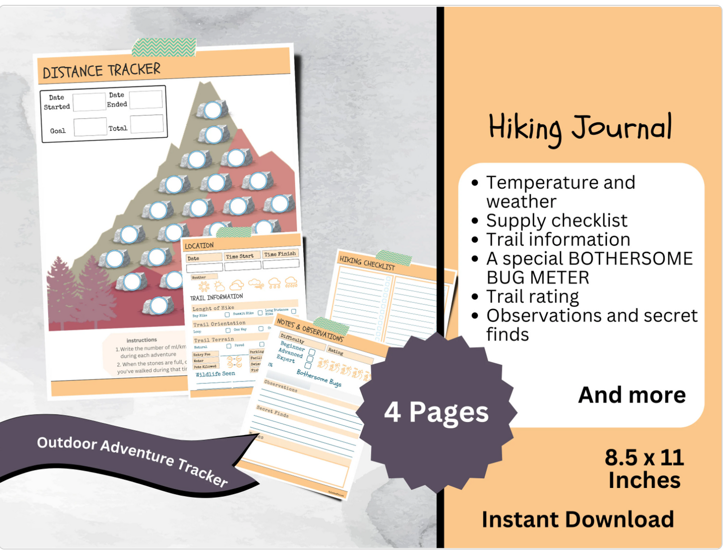 Printable Hiking Journal Template, Outdoor Adventure Tracker