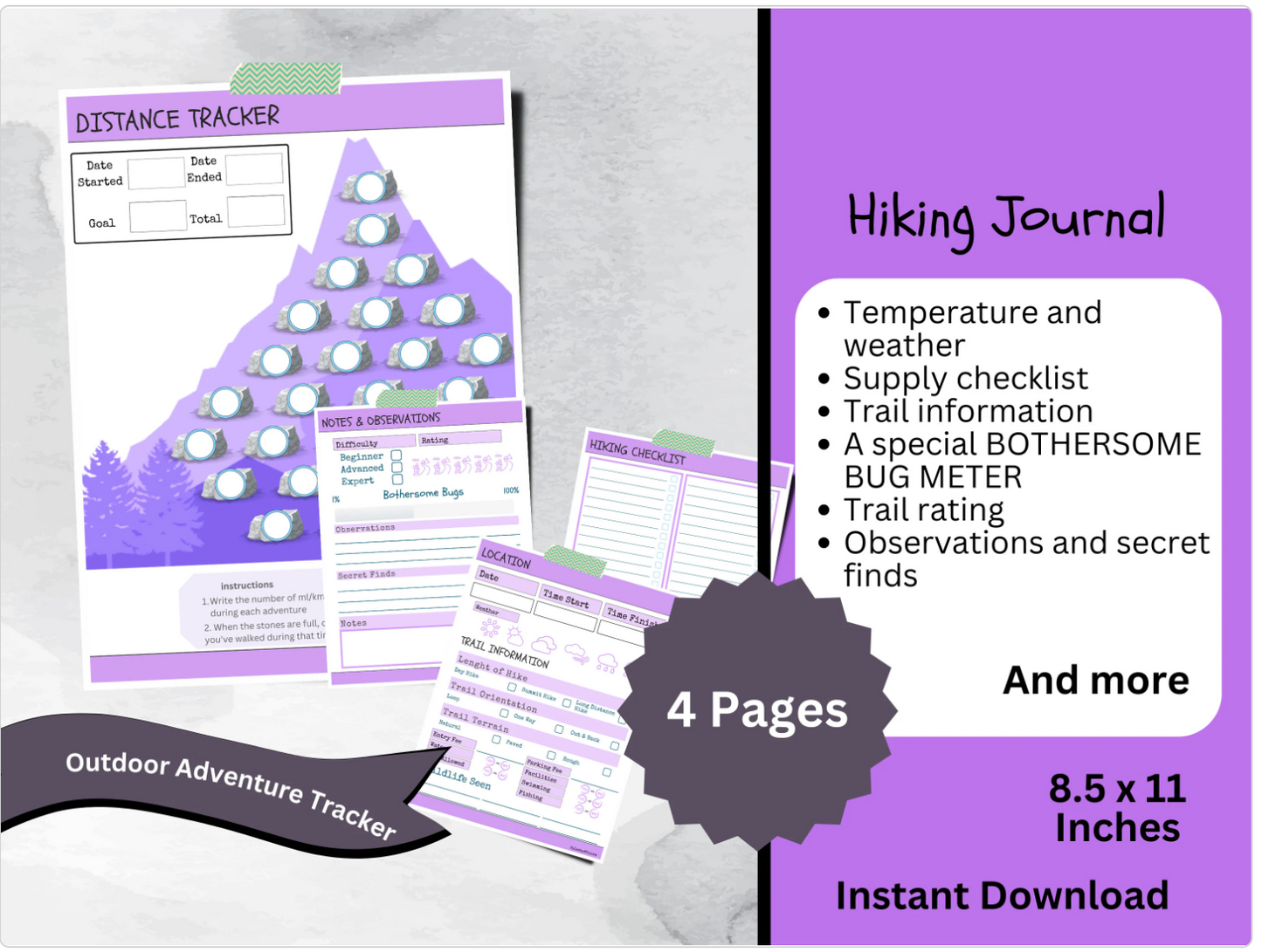 Printable Hiking Journal Template, Outdoor Adventure Tracker