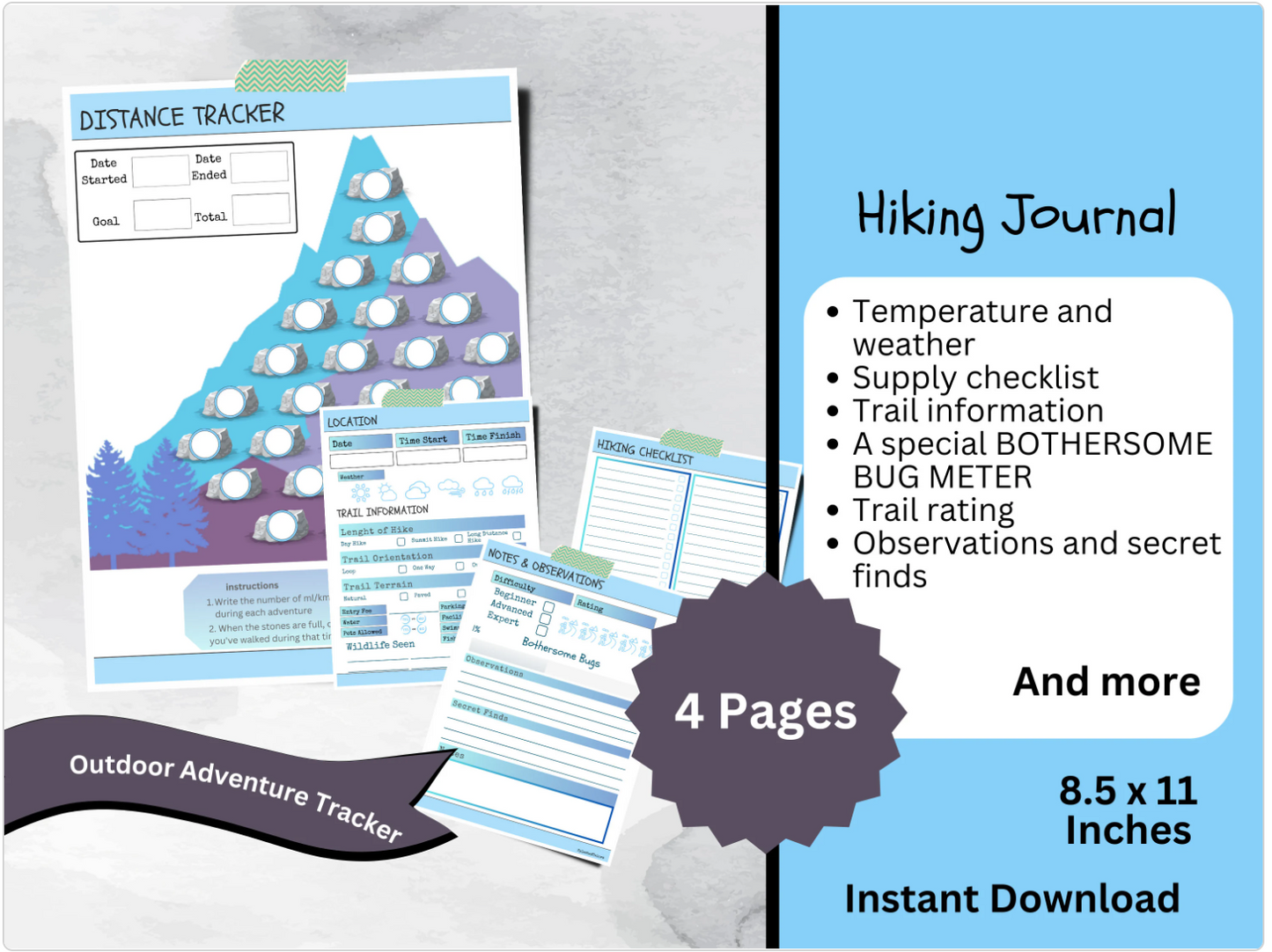 Printable Hiking Journal Template, Outdoor Adventure Tracker