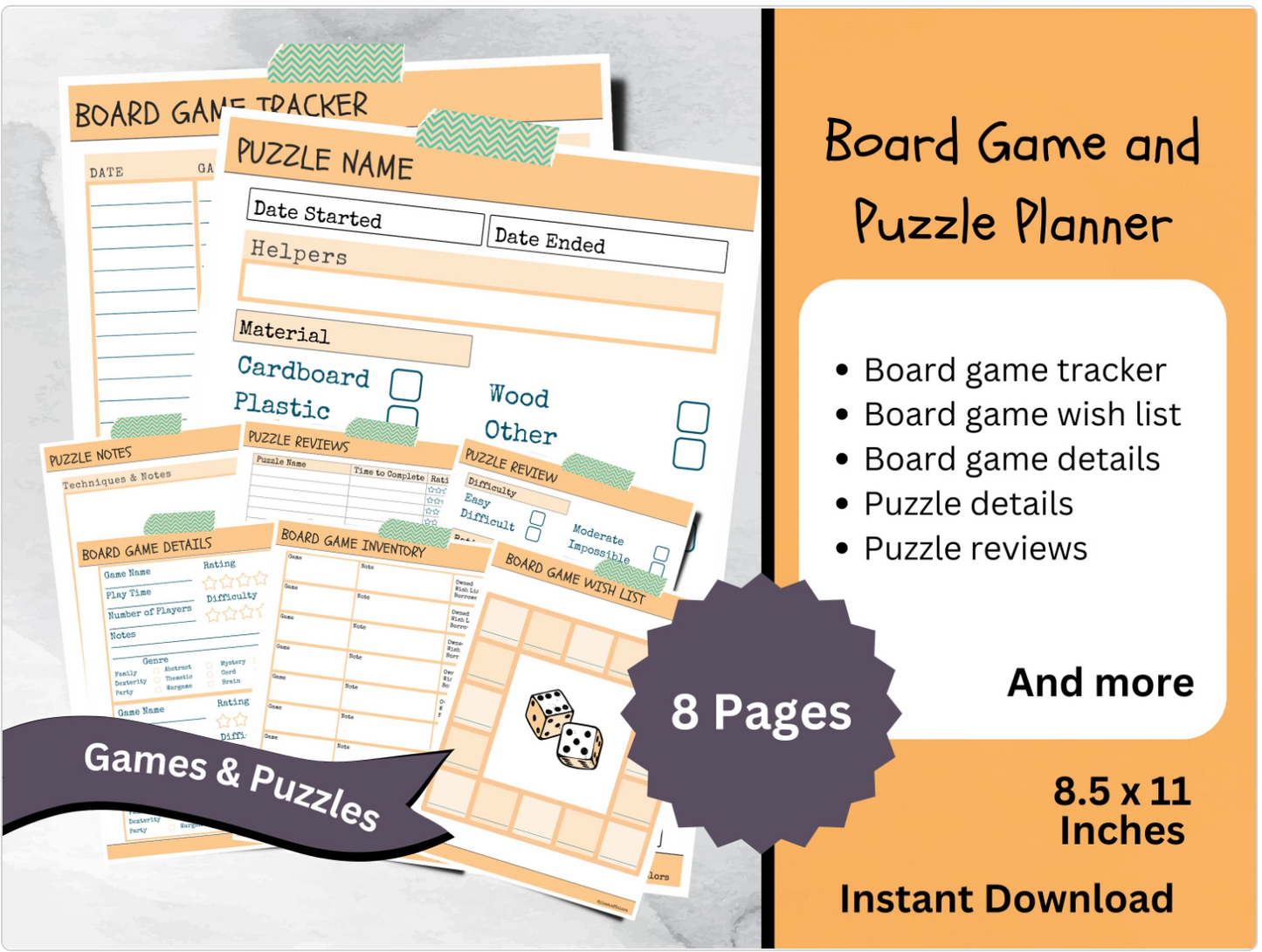 Printable Board Game and Puzzle Progress Planner