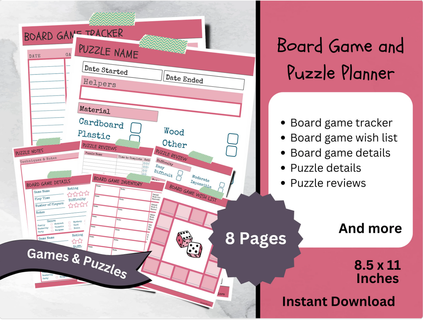 Printable Board Game and Puzzle Progress Planner