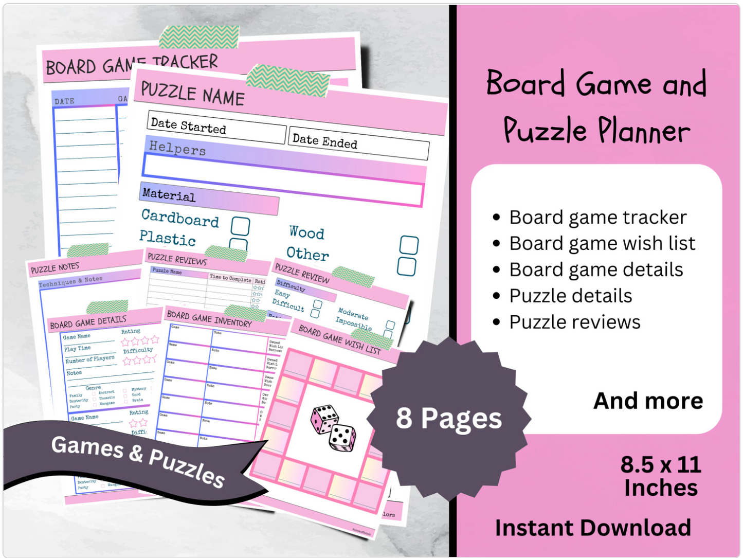 Printable Board Game and Puzzle Progress Planner