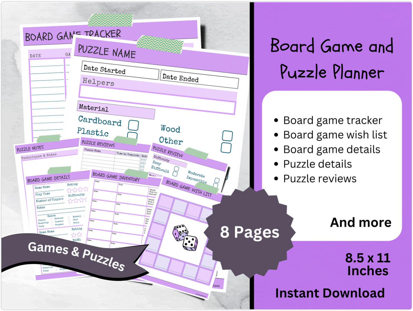 Printable Board Game and Puzzle Progress Planner