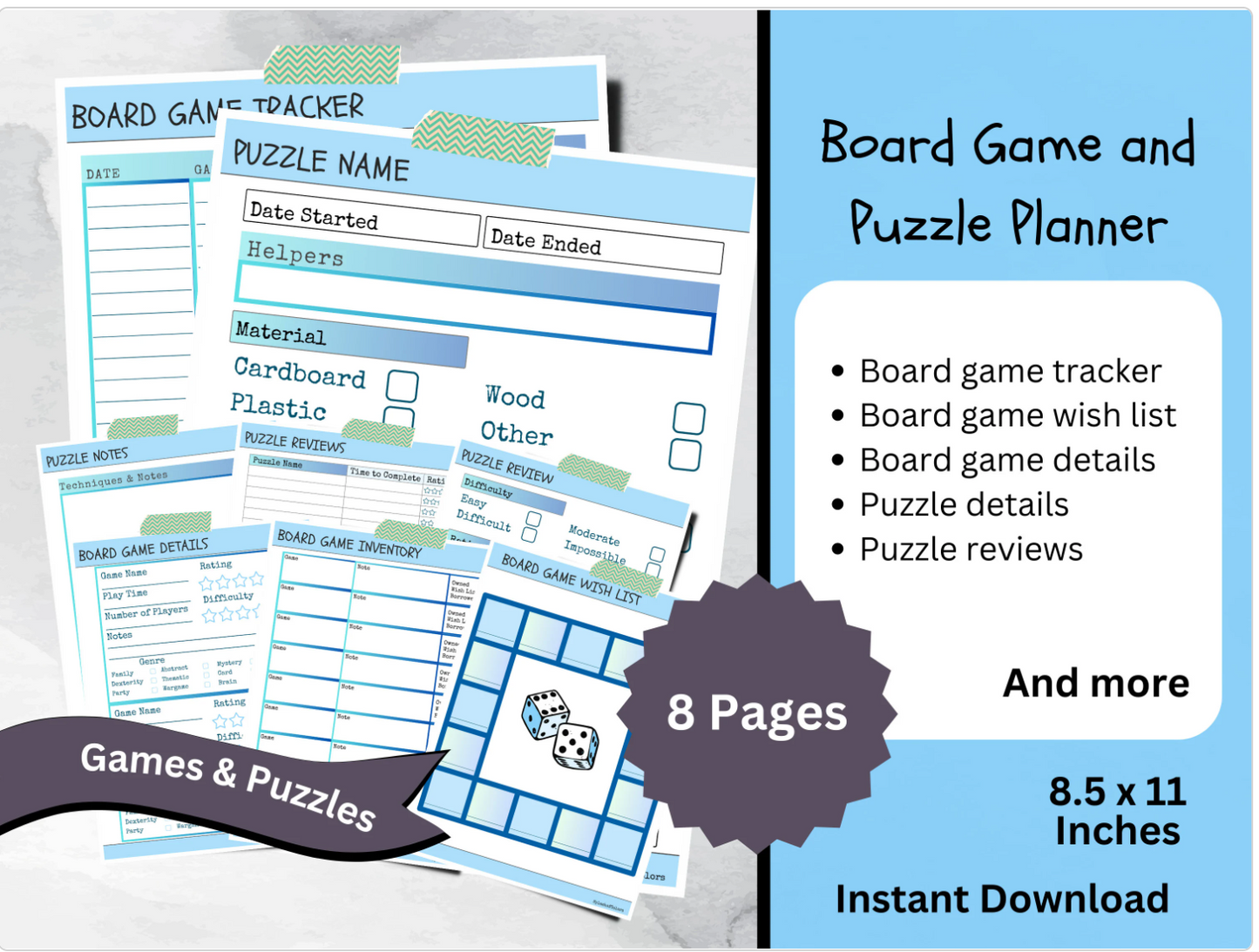 Printable Board Game and Puzzle Progress Planner